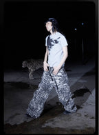 Night Lab Skull Pirate Leopard Printed Distressed Pants