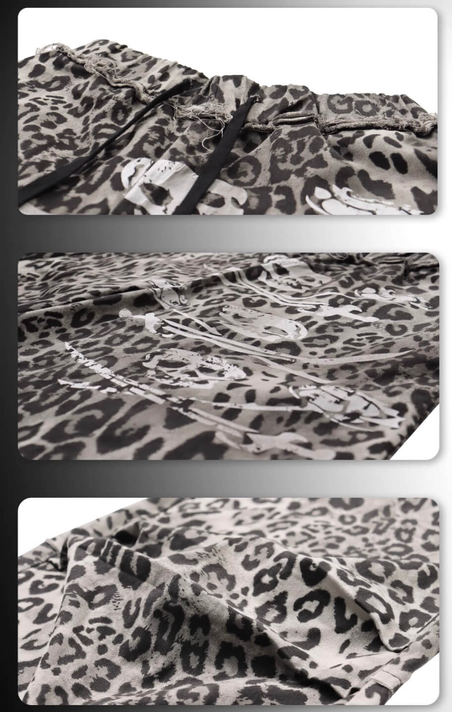 Night Lab Skull Pirate Leopard Printed Distressed Pants