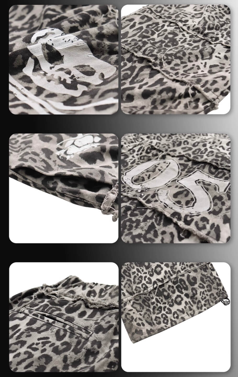 Night Lab Skull Pirate Leopard Printed Distressed Pants