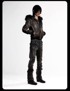 Night Lab Rock Rivet Washed Distressed Curved Slim Fit Jeans