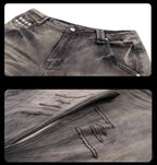 Night Lab Rock Rivet Washed Distressed Curved Slim Fit Jeans