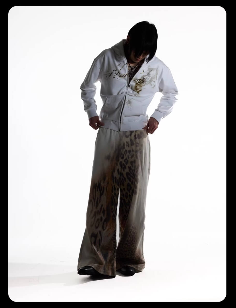 Night Lab Leopard Print Double Waistband Sweatpants