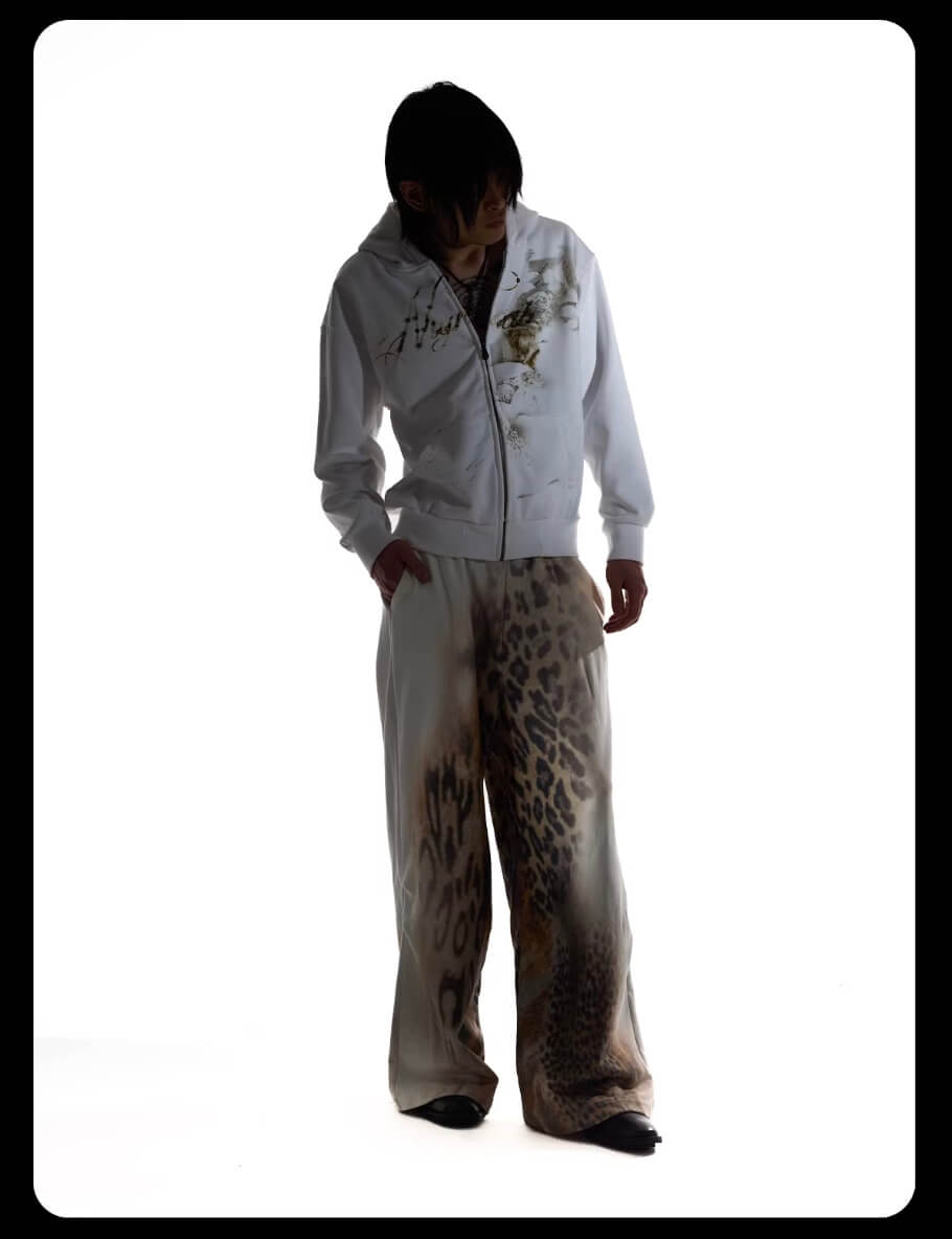 Night Lab Leopard Print Double Waistband Sweatpants