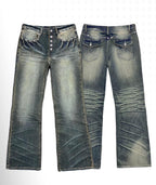 Night Lab Studded Button Fly Whisker Washed Jeans