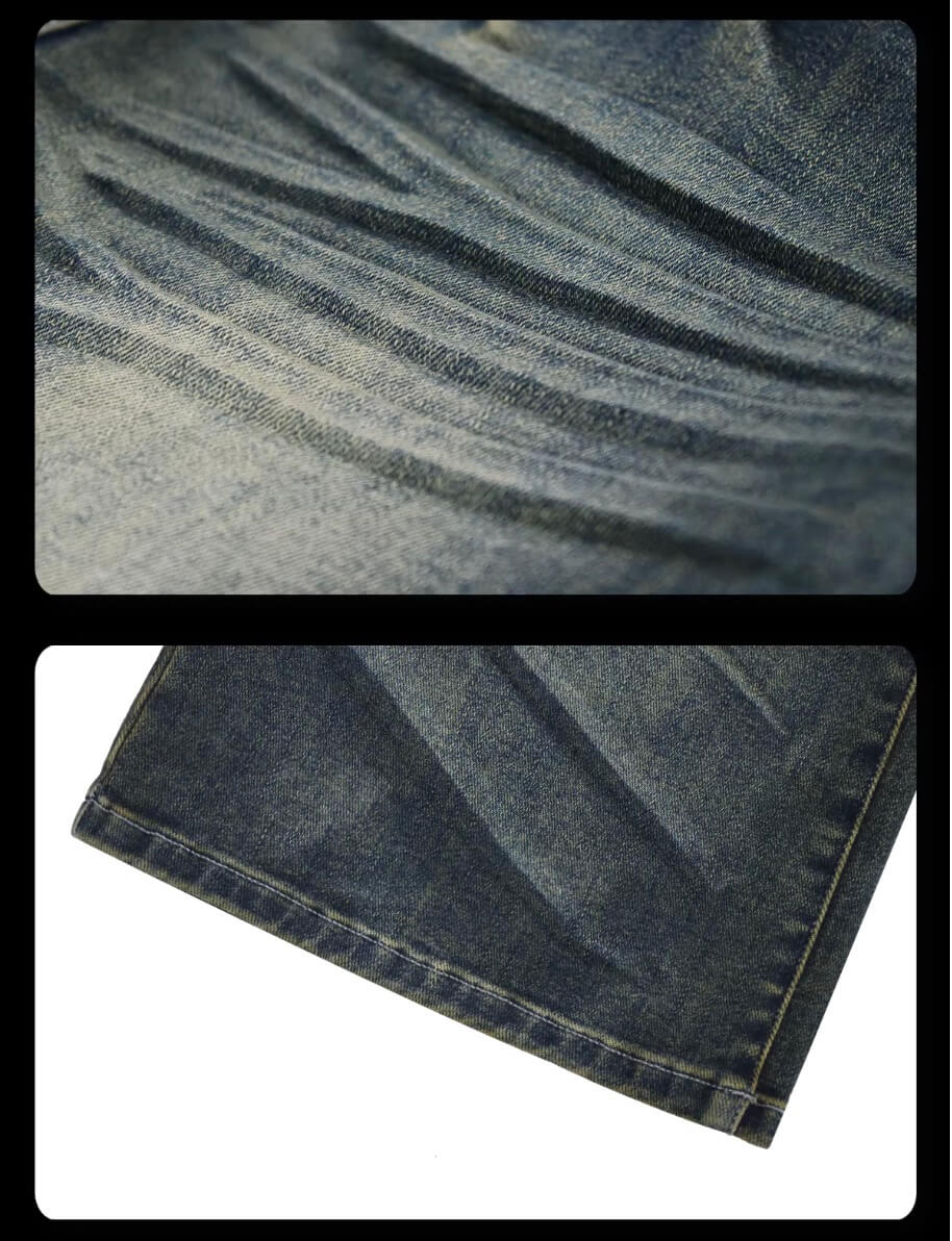Night Lab Studded Button Fly Whisker Washed Jeans