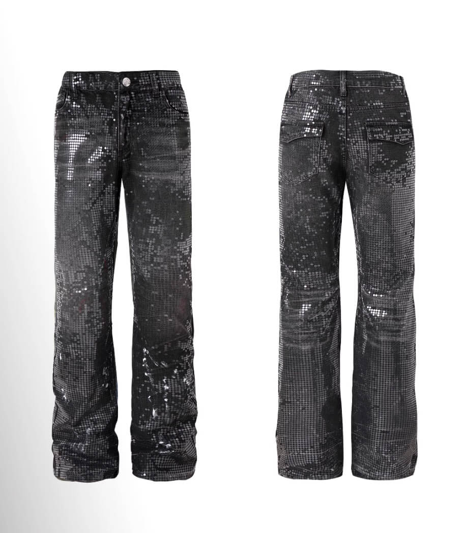 Night Lab All Over Sequined Distressed Jeans