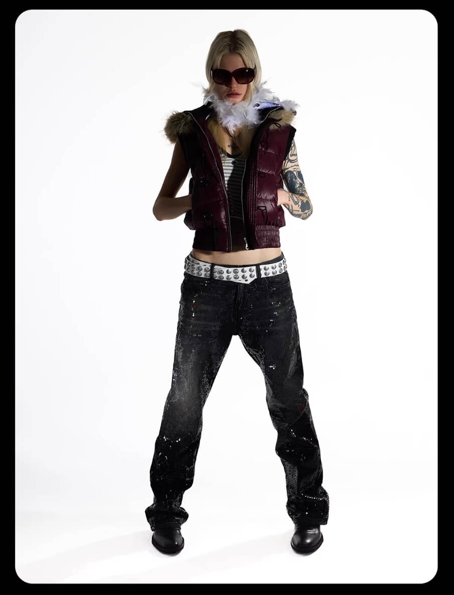 Night Lab All Over Sequined Distressed Jeans