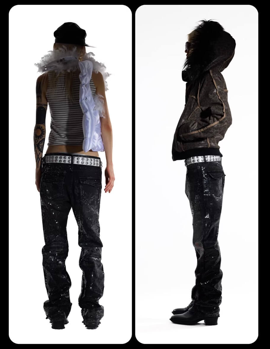 Night Lab All Over Sequined Distressed Jeans