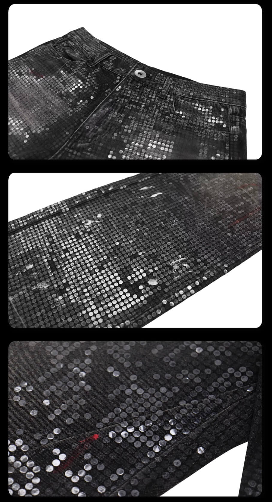 Night Lab All Over Sequined Distressed Jeans