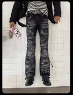 Night Lab Studded Lace Up Heavy Washed Distressed Jeans