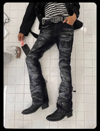 Night Lab Studded Lace Up Heavy Washed Distressed Jeans