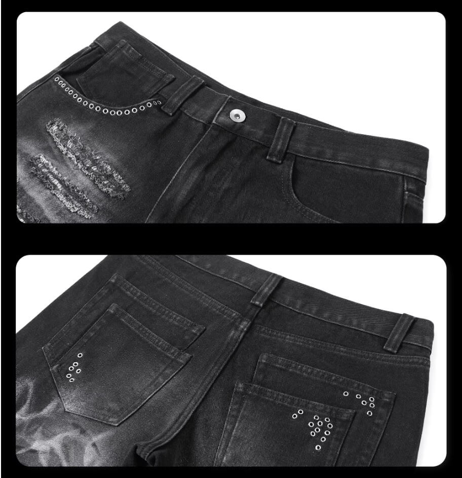 Night Lab Studded Lace Up Heavy Washed Distressed Jeans