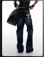 Night Lab Rock Studded Whisker Washed Flared Jeans