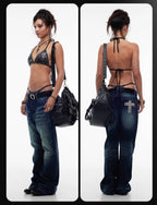 Night Lab Rock Studded Whisker Washed Flared Jeans
