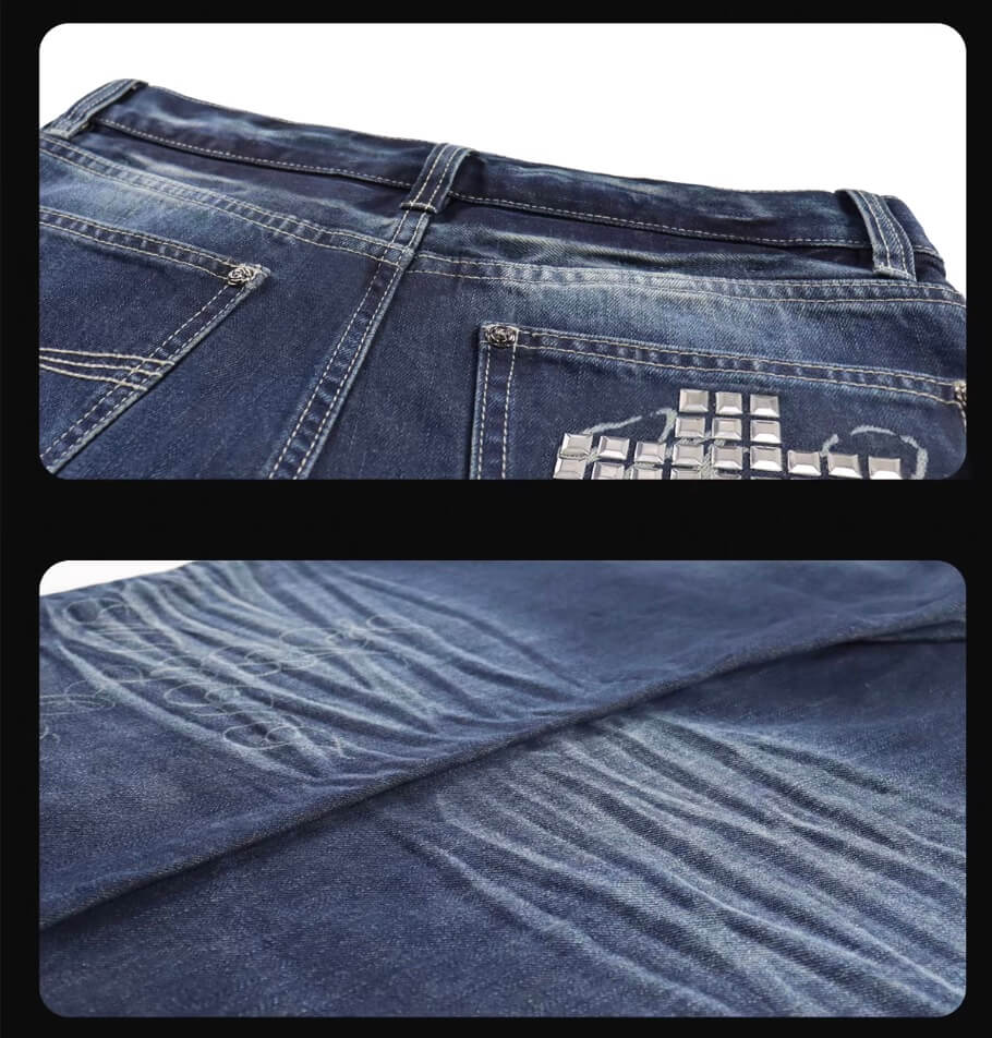 Night Lab Rock Studded Whisker Washed Flared Jeans