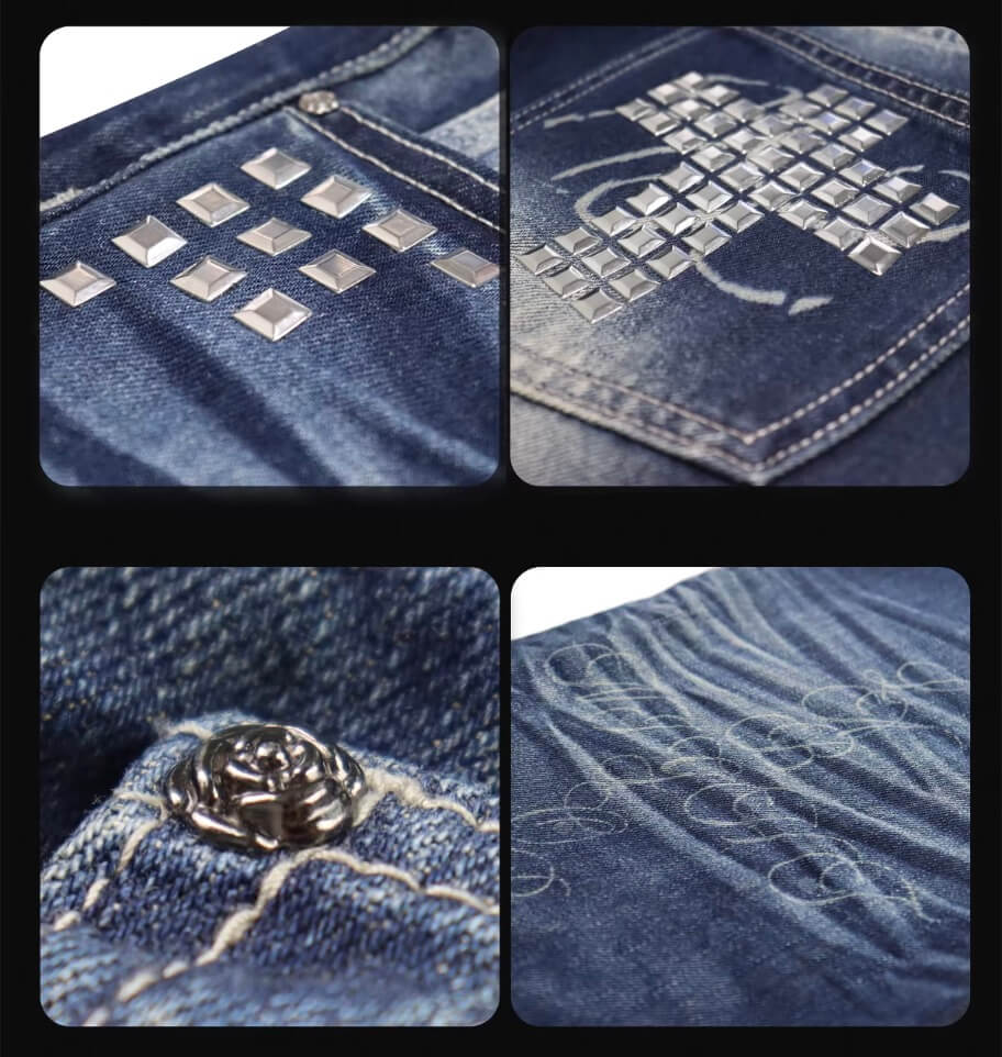 Night Lab Rock Studded Whisker Washed Flared Jeans