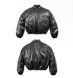 Night Lab Military 5 Painted PU Leather Puffer Bomber Jacket