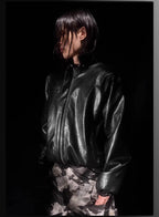 Night Lab Military 5 Painted PU Leather Puffer Bomber Jacket