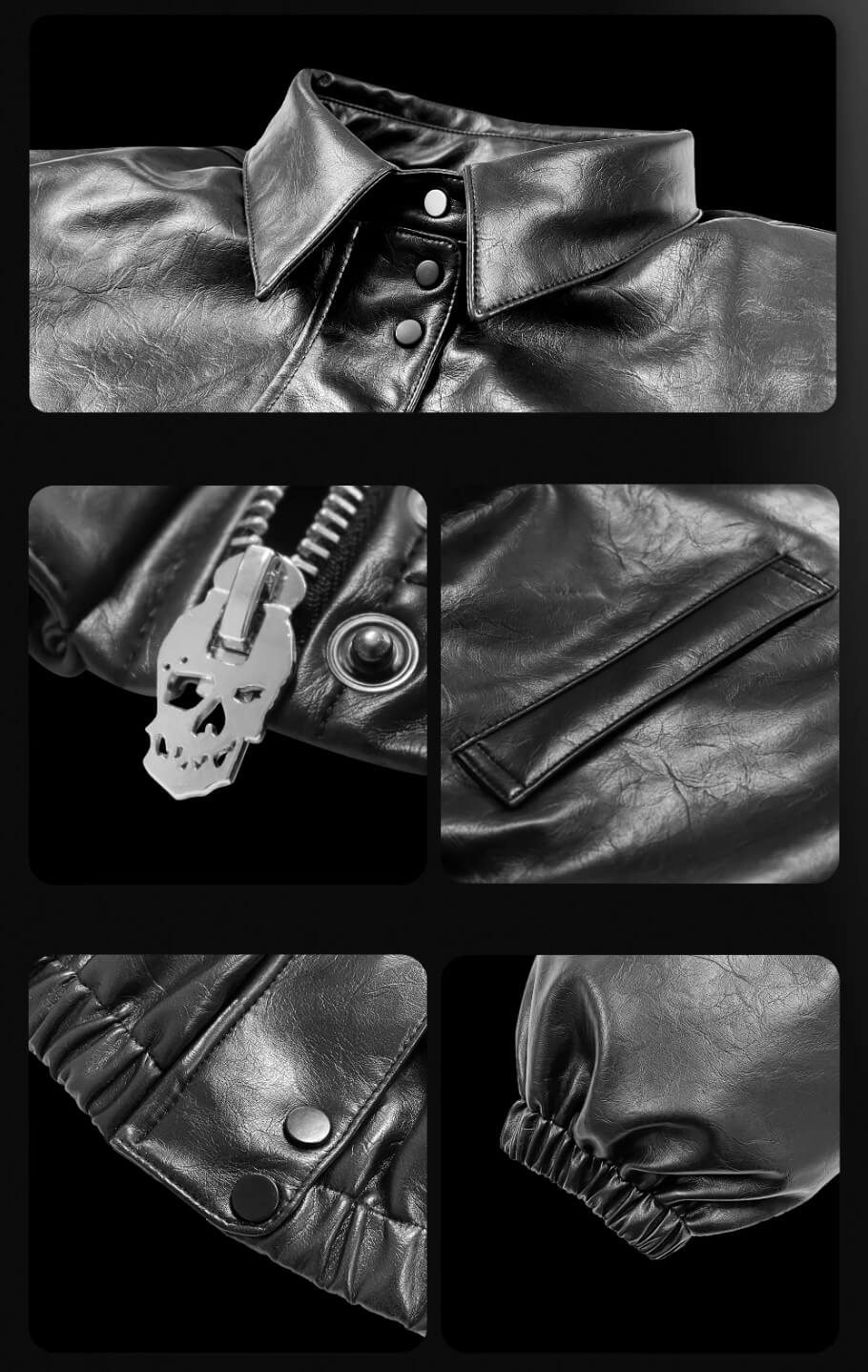 Night Lab Military 5 Painted PU Leather Puffer Bomber Jacket