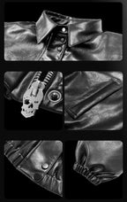 Night Lab Military 5 Painted PU Leather Puffer Bomber Jacket