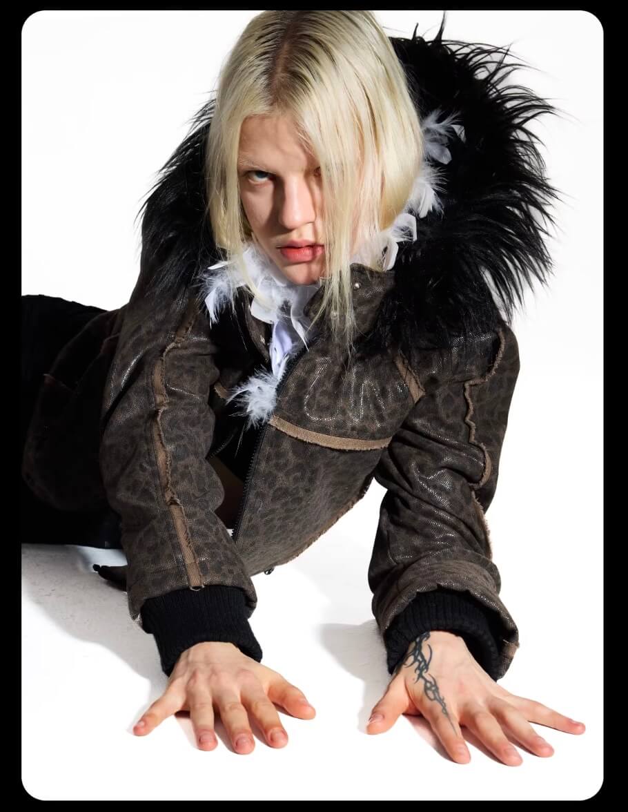 Night Lab Leopard Print Faux Fur Hood Jacket