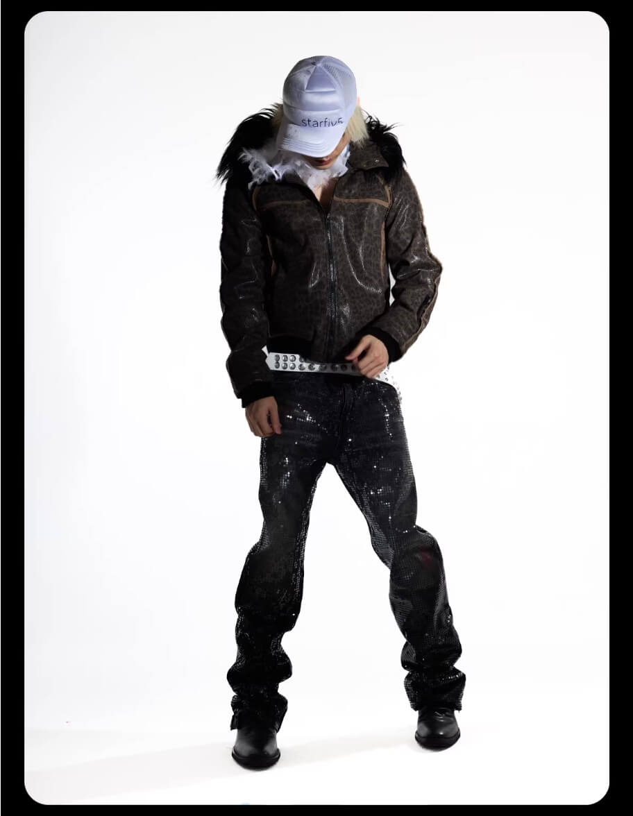 Night Lab Leopard Print Faux Fur Hood Jacket