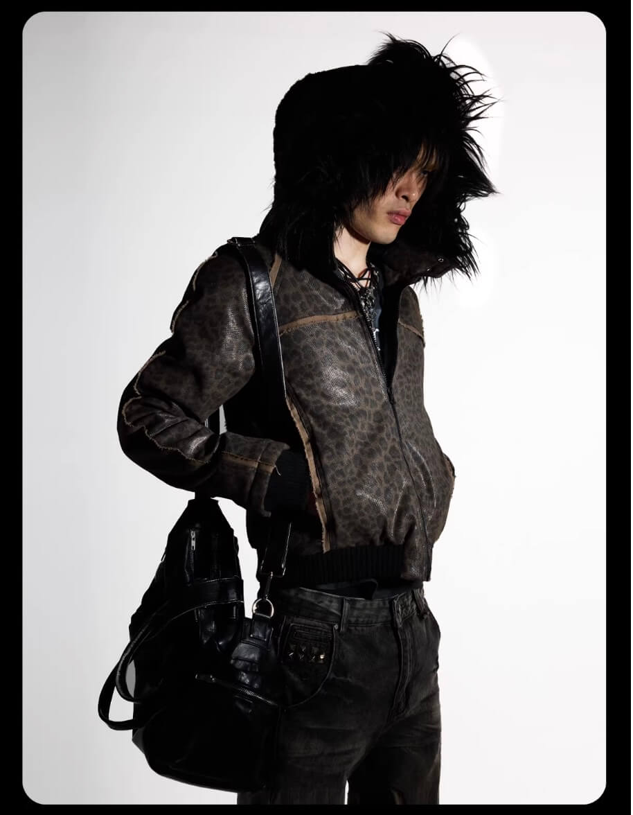 Night Lab Leopard Print Faux Fur Hood Jacket