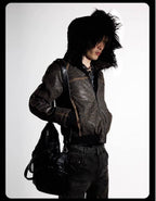Night Lab Leopard Print Faux Fur Hood Jacket
