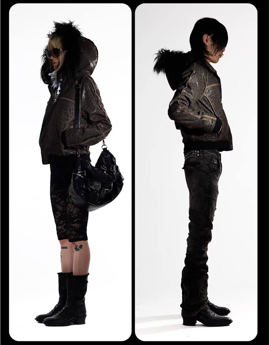 Night Lab Leopard Print Faux Fur Hood Jacket