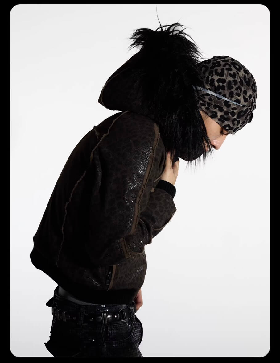 Night Lab Leopard Print Faux Fur Hood Jacket
