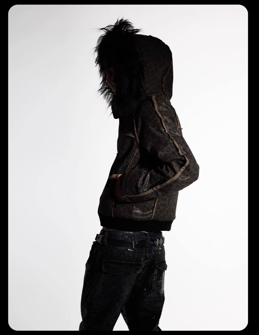 Night Lab Leopard Print Faux Fur Hood Jacket
