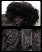 Night Lab Leopard Print Faux Fur Hood Jacket
