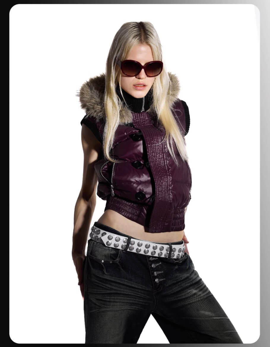 Night Lab Faux Fur Trim Hooded Down Vest