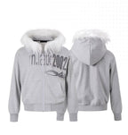 Night Lab Riveted Faux Fur Hood Zip Up Hoodie