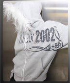 Night Lab Riveted Faux Fur Hood Zip Up Hoodie