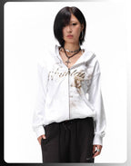 Night Lab Studded Rhinestone Zip Up Hoodie