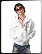 Night Lab Studded Rhinestone Zip Up Hoodie