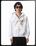 Night Lab Studded Rhinestone Zip Up Hoodie