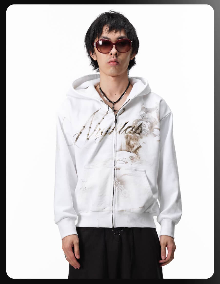 Night Lab Studded Rhinestone Zip Up Hoodie