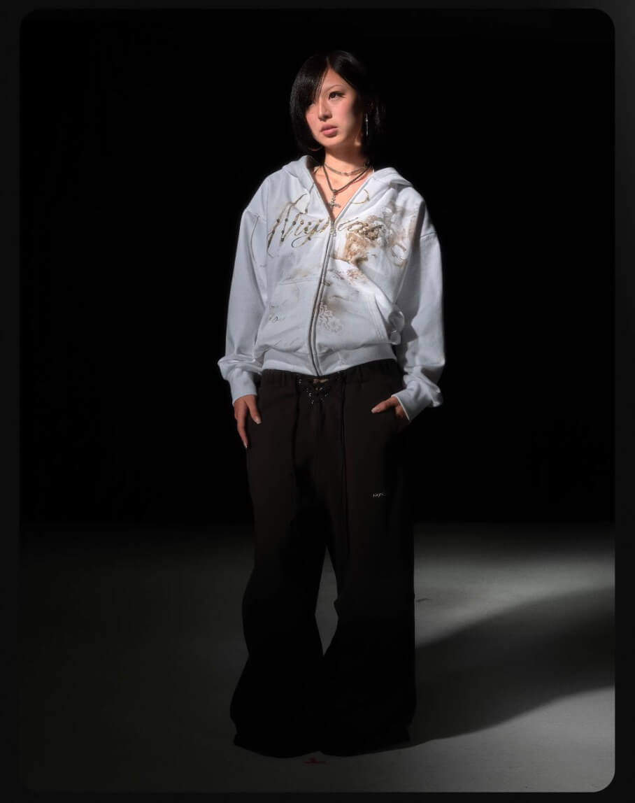 Night Lab Studded Rhinestone Zip Up Hoodie