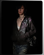 Night Lab Rose Skull Rhinestone Zip Up Hoodie
