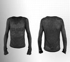 Night Lab Skeleton Embroidered Semi Sheer Slim Fit Long Sleeve Tee