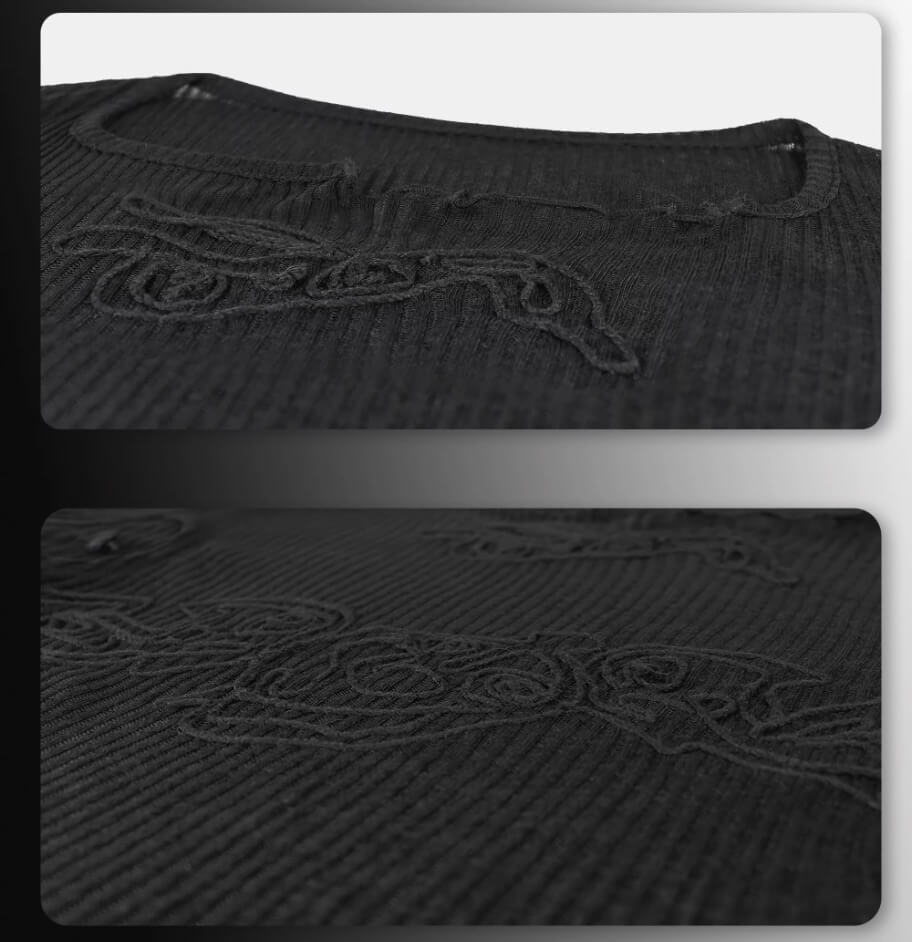 Night Lab Skeleton Embroidered Semi Sheer Slim Fit Long Sleeve Tee