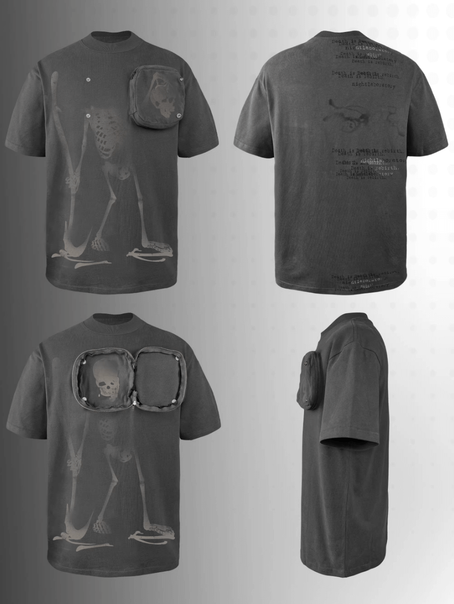 Night Lab Skeleton Print Zip Pocket Tee