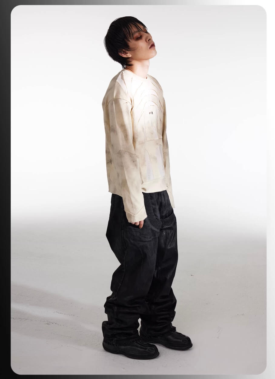 Night Lab Church Patchwork Sheer Distressed Long Sleeve Tee