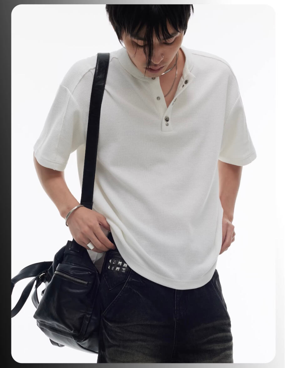 Night Lab Pirate Gem Studded Waffle Henley Tee