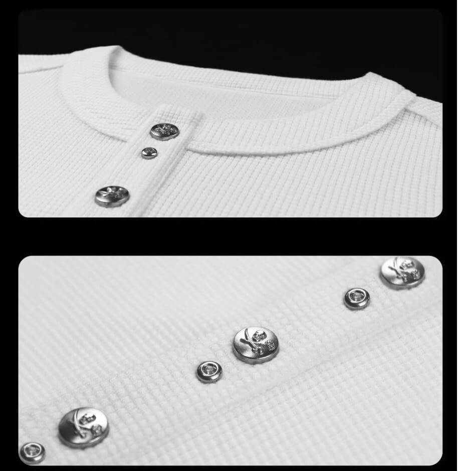 Night Lab Pirate Gem Studded Waffle Henley Tee