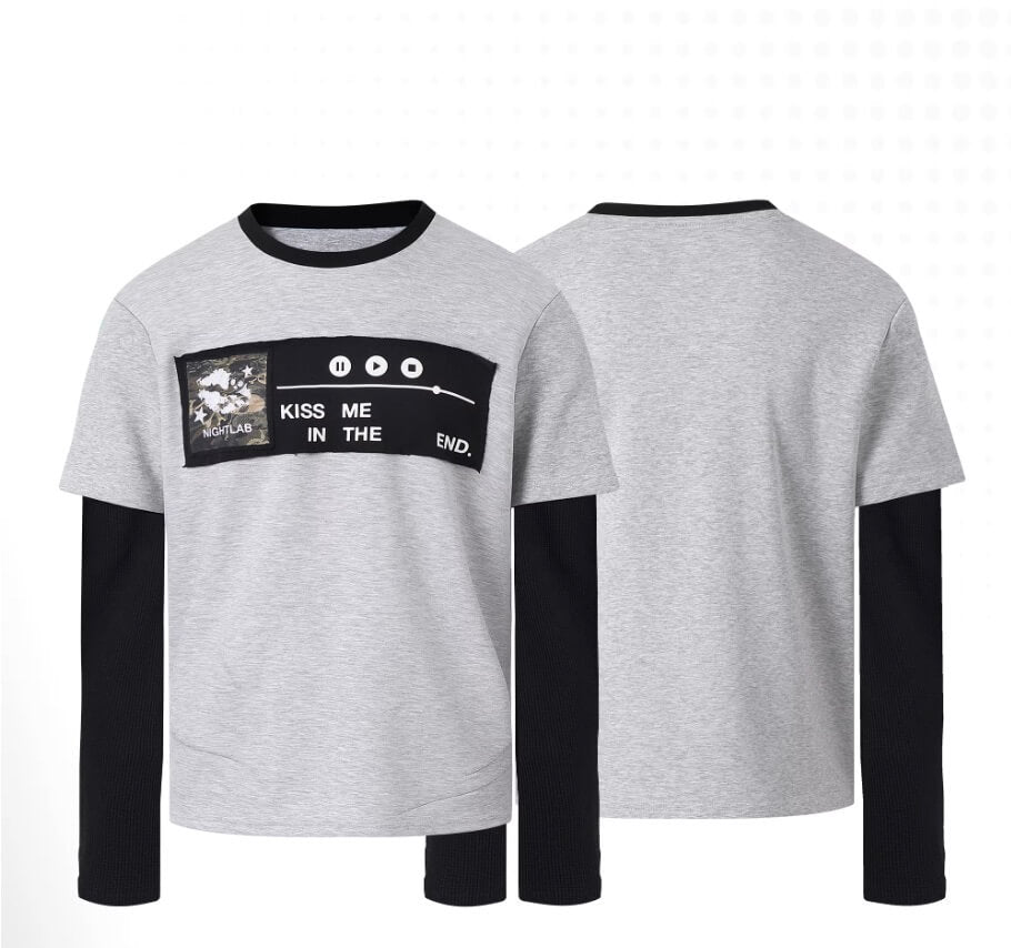 Night Lab Kiss Me Playlist Patch Layered Waffle Sleeve Tee