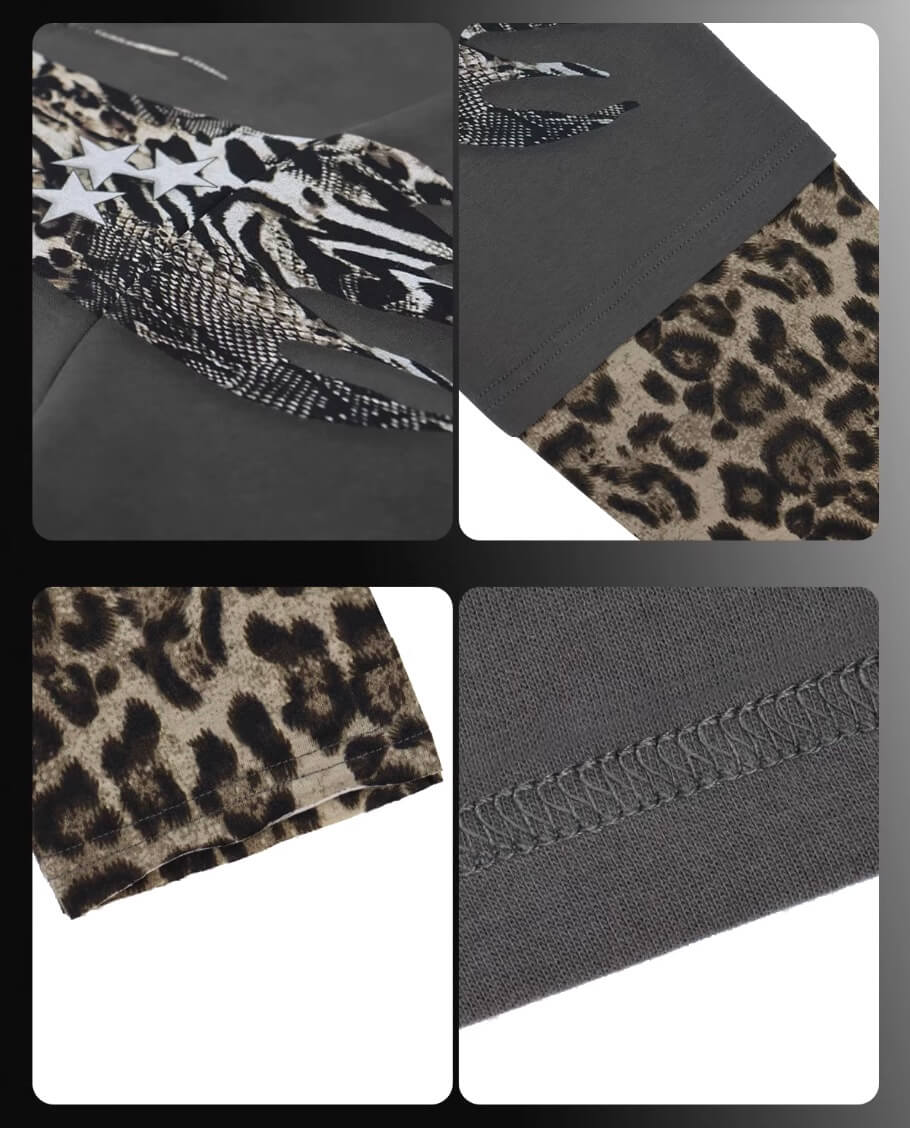 Night Lab Lion Graphic Layered Leopard Sleeve Tee