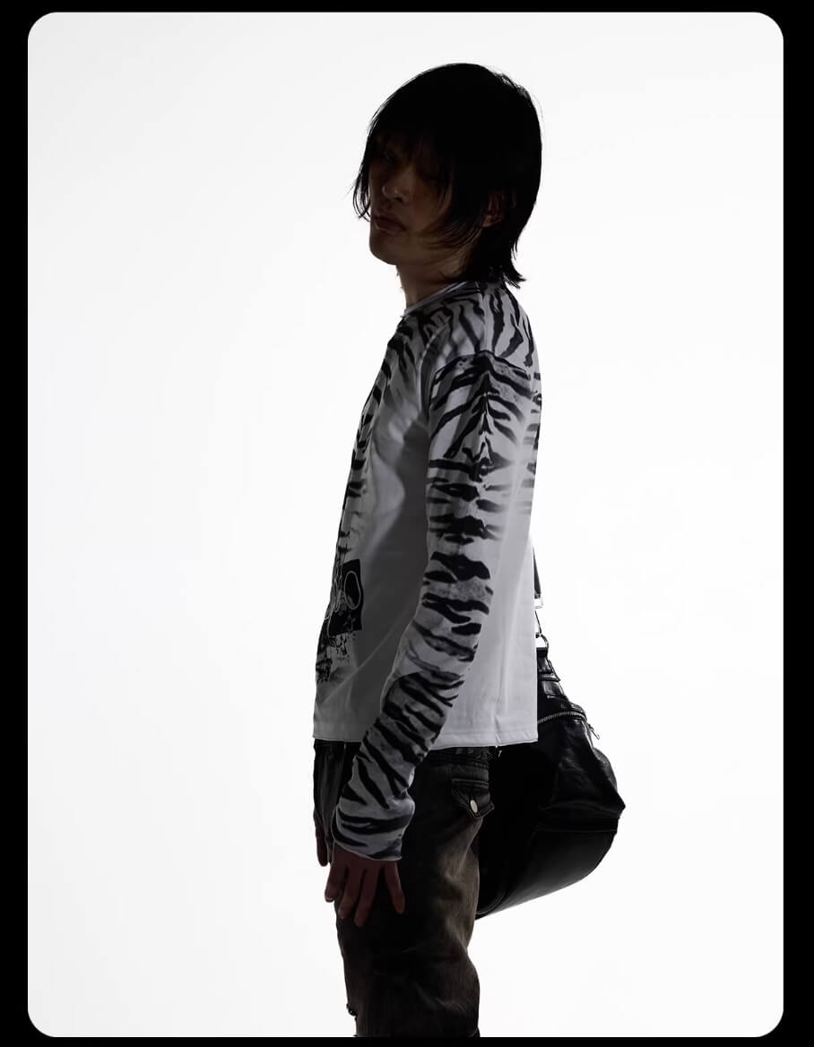 Night Lab Zebra Print Slim Fit Long Sleeve Tee